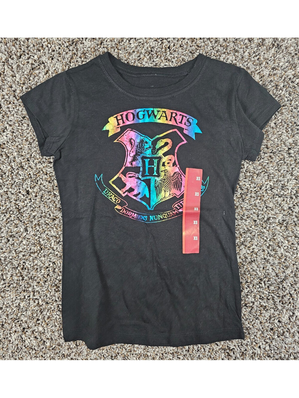Harry Potter Hogwarts Girls Sz XS Short Sleeve T Shirt Black Metallic NEW